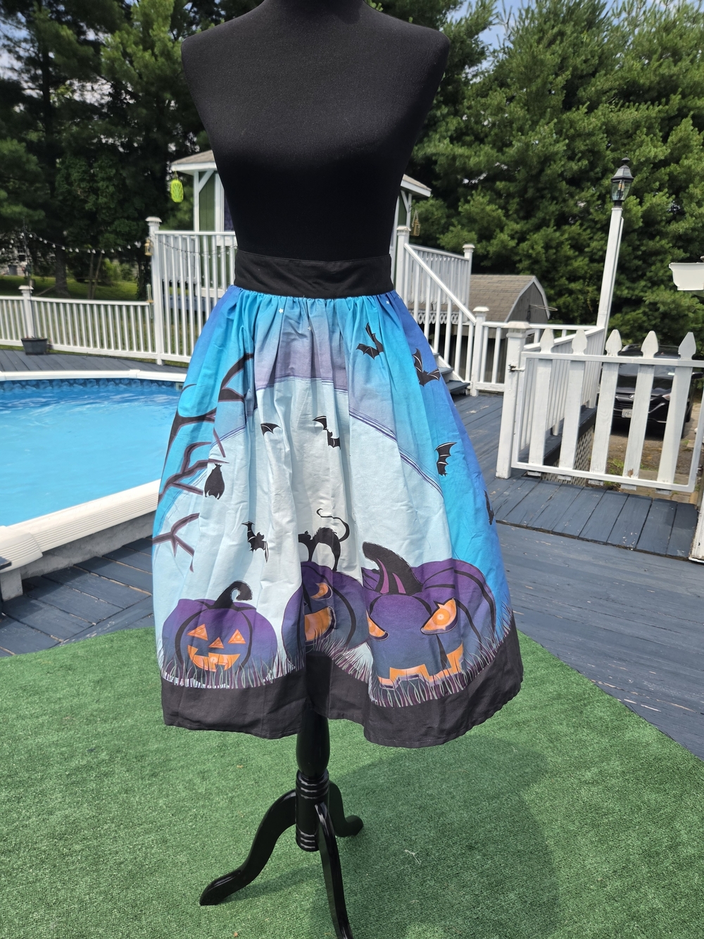 Unique Vintage Blue & Purple Halloween Pumpkin Skirt